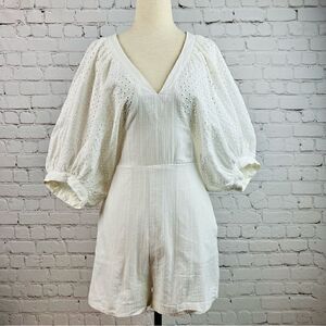 BCBG MAXAZRIA Eyelet Lace Puff Sleeve Cotton Romper